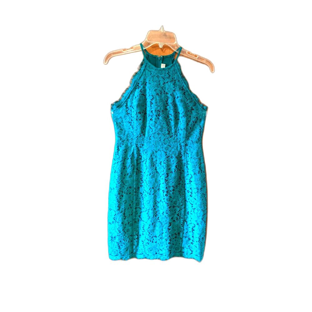 Loft Green Lace Dress Eyelash Edges High Neck Sleeveless Mini Sz 2P Whimsigoth
